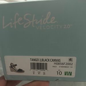 Life Stride Black Canvas Wedge Sandals 10W